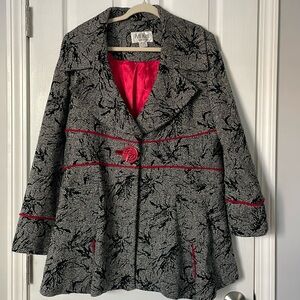 An Ren New York Pea Coat Large red button on the front Black and white pattern